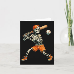 Funny Skeleton Batting Baseball Halloween Boys Men Card