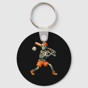Funny Skeleton Batting Baseball Halloween Boys Men Key Ring