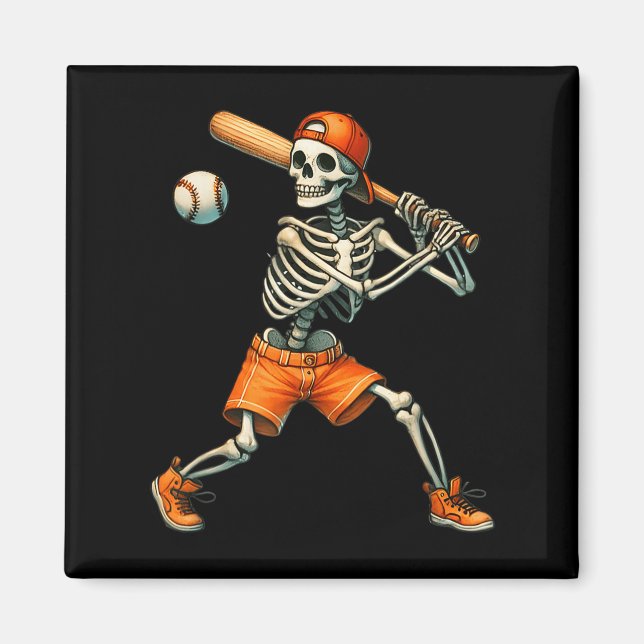 Funny Skeleton Batting Baseball Halloween Boys Men Magnet (Front)