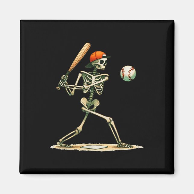 Funny Skeleton Batting Baseball Halloween Boys Men Magnet (Front)