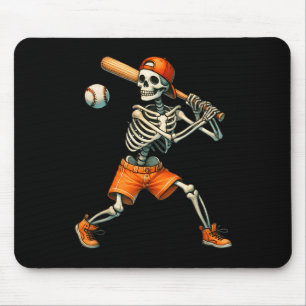 Funny Skeleton Batting Baseball Halloween Boys Men Mouse Mat