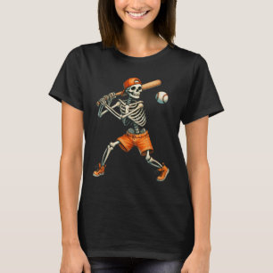Funny Skeleton Batting Baseball Halloween Boys Men T-Shirt