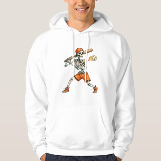 Funny Skeleton batting Baseball Halloween T-Shirt Hoodie (Front)