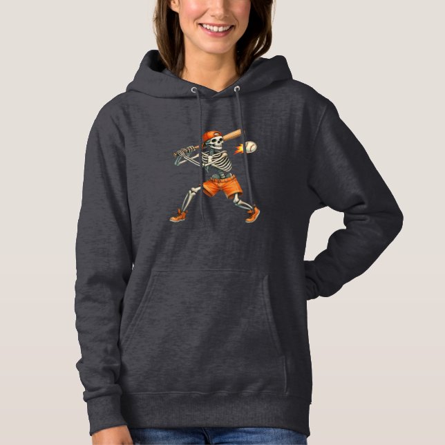 Funny Skeleton batting Baseball Halloween T-Shirt Hoodie (Front)