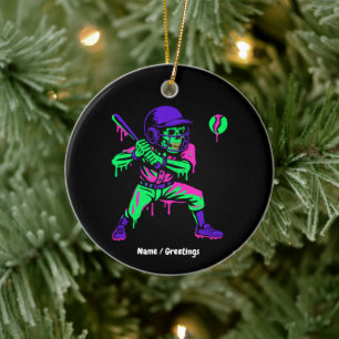 Funny Skeleton Batting Ice Cream Dripping Baseball Ceramic Tree Decoration