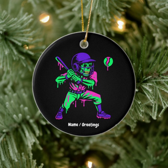 Funny Skeleton Batting Ice Cream Dripping Baseball Ceramic Tree Decoration (Tree)
