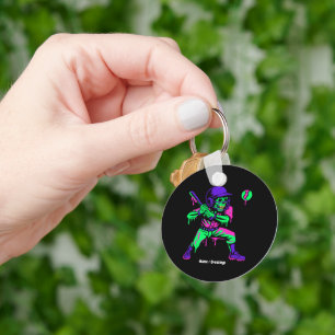 Funny Skeleton Batting Ice Cream Dripping Baseball Key Ring