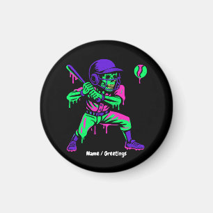 Funny Skeleton Batting Ice Cream Dripping Baseball Magnet