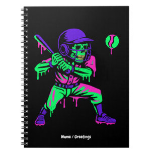 Funny Skeleton Batting Ice Cream Dripping Baseball Notebook