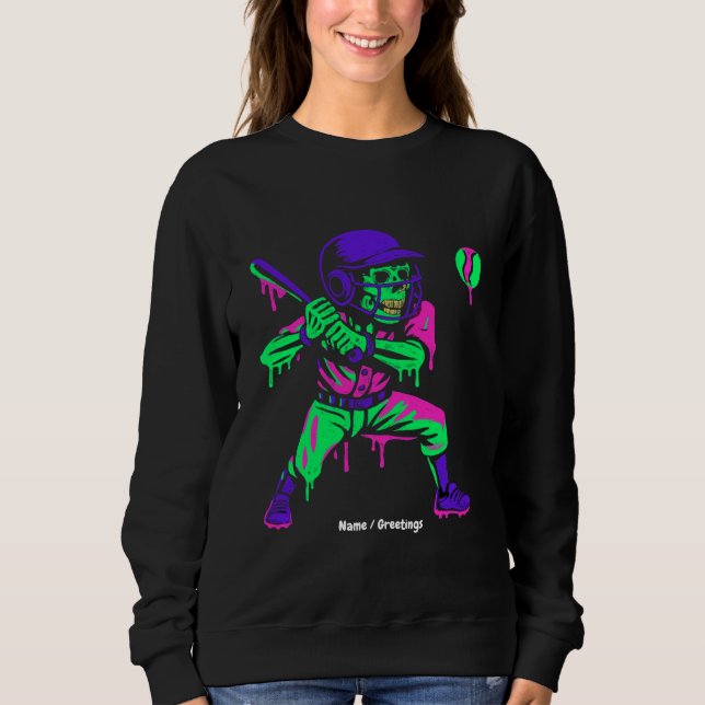 Funny Skeleton Batting Ice Cream Dripping Baseball Sweatshirt (Front)