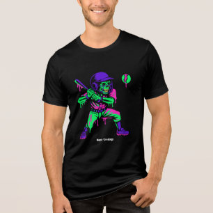 Funny Skeleton Batting Ice Cream Dripping Baseball Tri-Blend Shirt