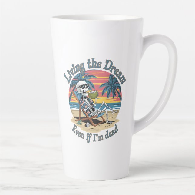 Funny Skeleton Beach Chill Design Latte Mug (Right)