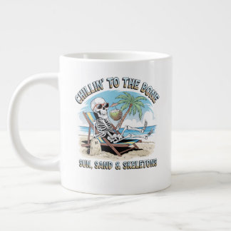 Funny Skeleton Beach Vibes – Chillin’ to the Bone  Large Coffee Mug