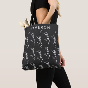 Funny Skeleton Black White Personalised Halloween Tote Bag