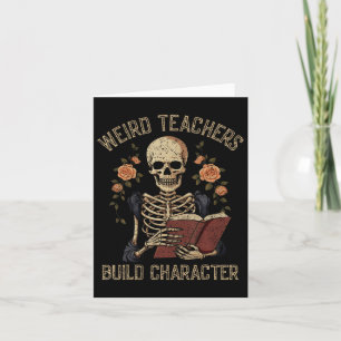 Funny Skeleton Book Floral Skull Halloween Teacher Card