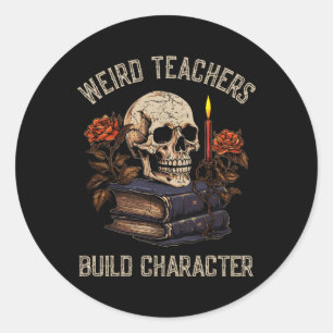 Funny Skeleton Book Floral Skull Halloween Teacher Classic Round Sticker