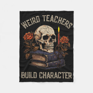 Funny Skeleton Book Floral Skull Halloween Teacher Fleece Blanket
