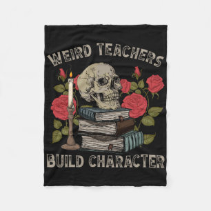 Funny Skeleton Book Floral Skull Halloween Teacher Fleece Blanket