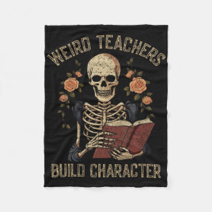 Funny Skeleton Book Floral Skull Halloween Teacher Fleece Blanket