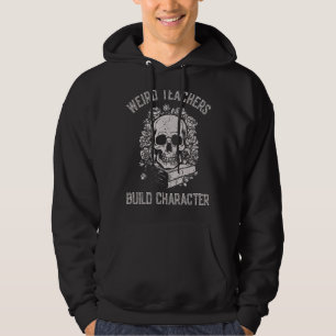 Funny Skeleton Book Floral Skull Halloween Teacher Hoodie