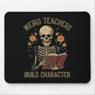 Funny Skeleton Book Floral Skull Halloween Teacher Mouse Mat