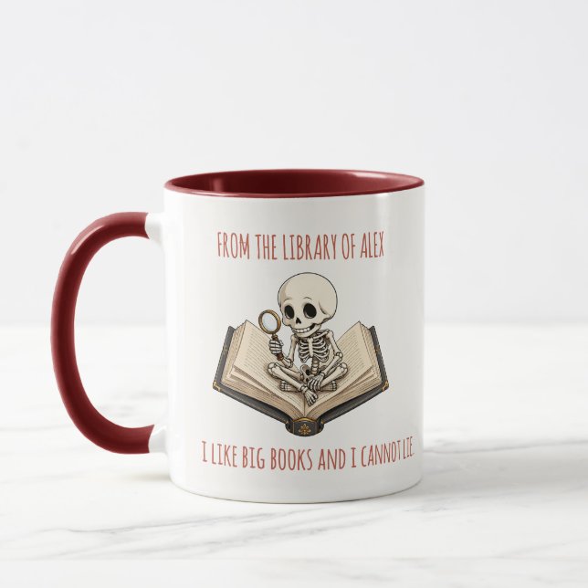 Funny Skeleton Bookworm Custom Two-Tone Coffee Mug (Left)