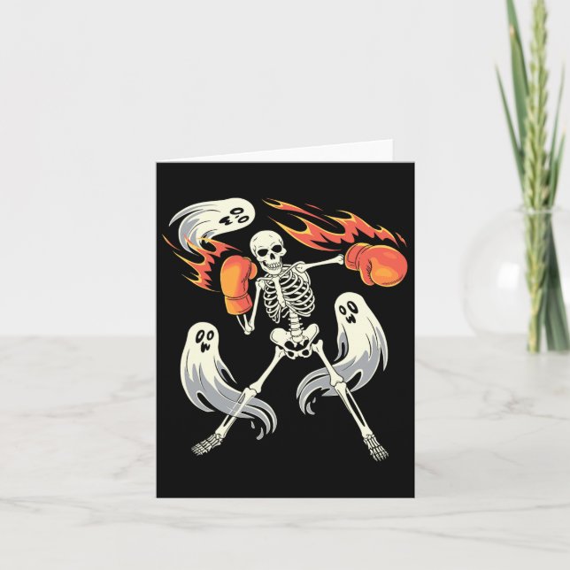 Funny Skeleton Boxing Lovers Spooky Halloween Boxe Card (Front)