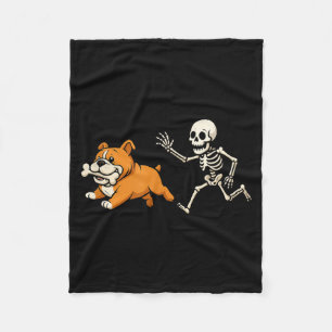 Funny Skeleton Bulldog Halloween Dog Mum Pet Lover Fleece Blanket