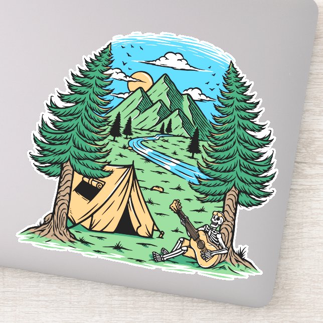 Funny Skeleton Camping Playing Guitar (Detail)