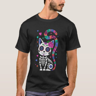 Funny Skeleton Cat Day of Dead Tattoo Halloween I' T-Shirt