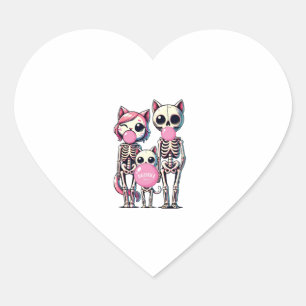 Funny Skeleton Cat Family Blowing Bubble gum for H Heart Sticker