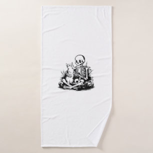 Funny Skeleton Cat Skull Kitty Cute Cat Goth Hallo Bath Towel