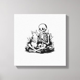 Funny Skeleton Cat Skull Kitty Cute Cat Goth Hallo Canvas Print
