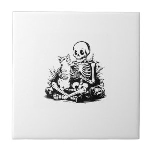Funny Skeleton Cat Skull Kitty Cute Cat Goth Hallo Tile