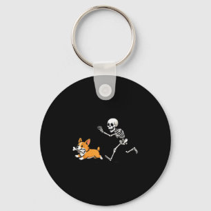 Funny Skeleton Chasing Corgi Halloween Dog Mum Pet Key Ring