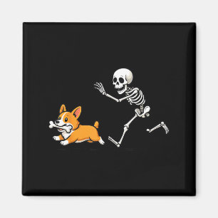 Funny Skeleton Chasing Corgi Halloween Dog Mum Pet Magnet