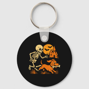 Funny Skeleton Chasing Dachshund Dog Funny Key Ring