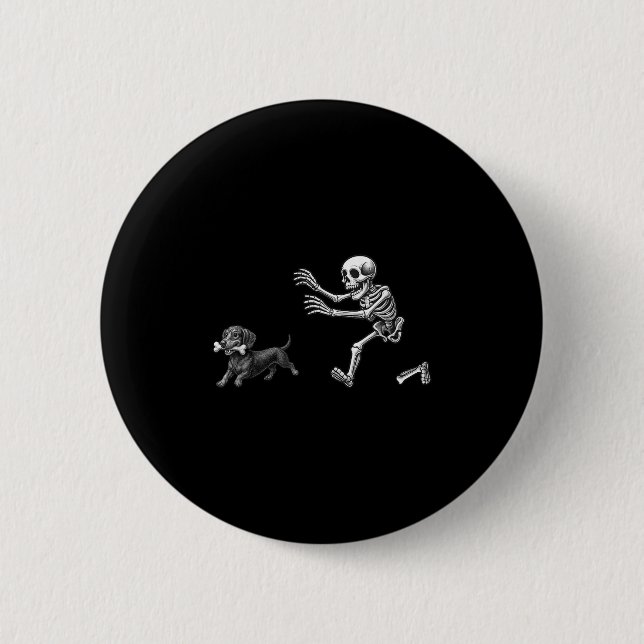 Funny Skeleton Chasing Dachshund Dog Halloween Dog 6 Cm Round Badge (Front)