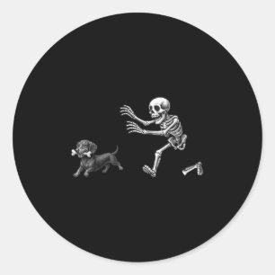 Funny Skeleton Chasing Dachshund Dog Halloween Dog Classic Round Sticker