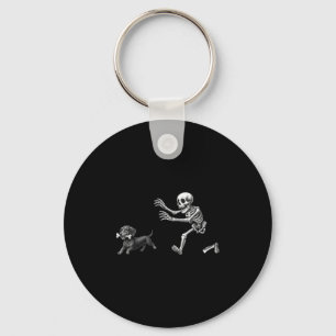Funny Skeleton Chasing Dachshund Dog Halloween Dog Key Ring
