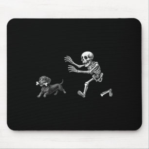 Funny Skeleton Chasing Dachshund Dog Halloween Dog Mouse Mat