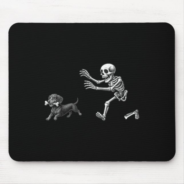 Funny Skeleton Chasing Dachshund Dog Halloween Dog Mouse Mat (Front)