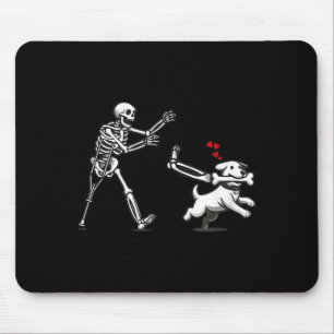 Funny Skeleton Chasing Dog Funny Dog Halloween Mouse Mat