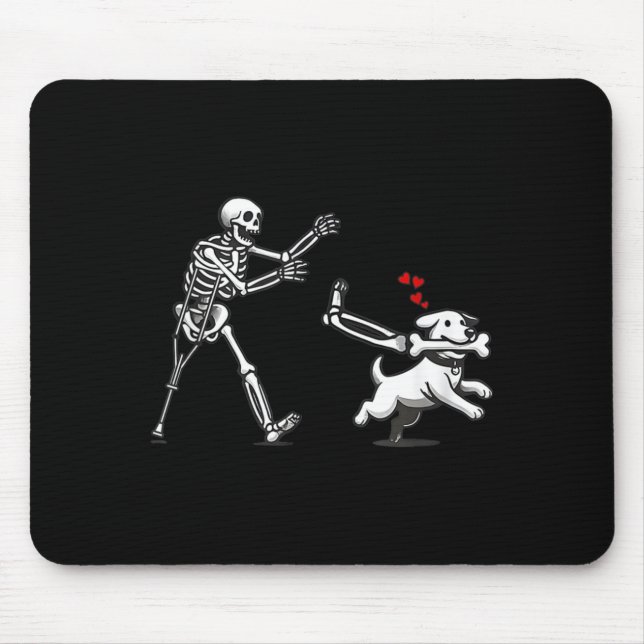 Funny Skeleton Chasing Dog Funny Dog Halloween Mouse Mat (Front)