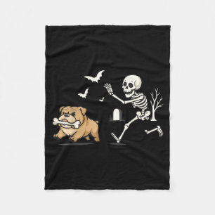 Funny Skeleton Chasing French Bulldog Halloween Fleece Blanket
