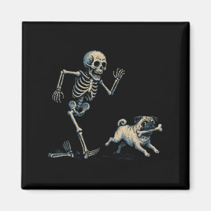 Funny Skeleton Chasing Pug Halloween Dog Mum Pug L Magnet