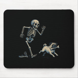 Funny Skeleton Chasing Pug Halloween Dog Mum Pug L Mouse Mat
