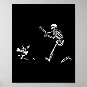Funny Skeleton Chasing Terrier Halloween Dog Mum P Poster