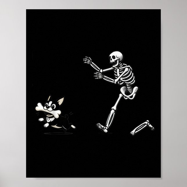 Funny Skeleton Chasing Terrier Halloween Dog Mum P Poster (Front)