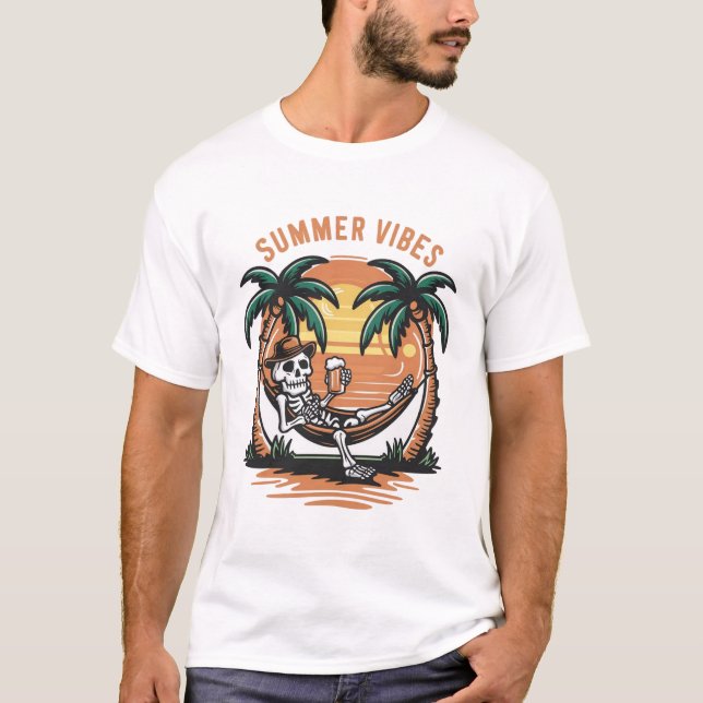 Funny Skeleton chilling Summer Vibes T-Shirt (Front)